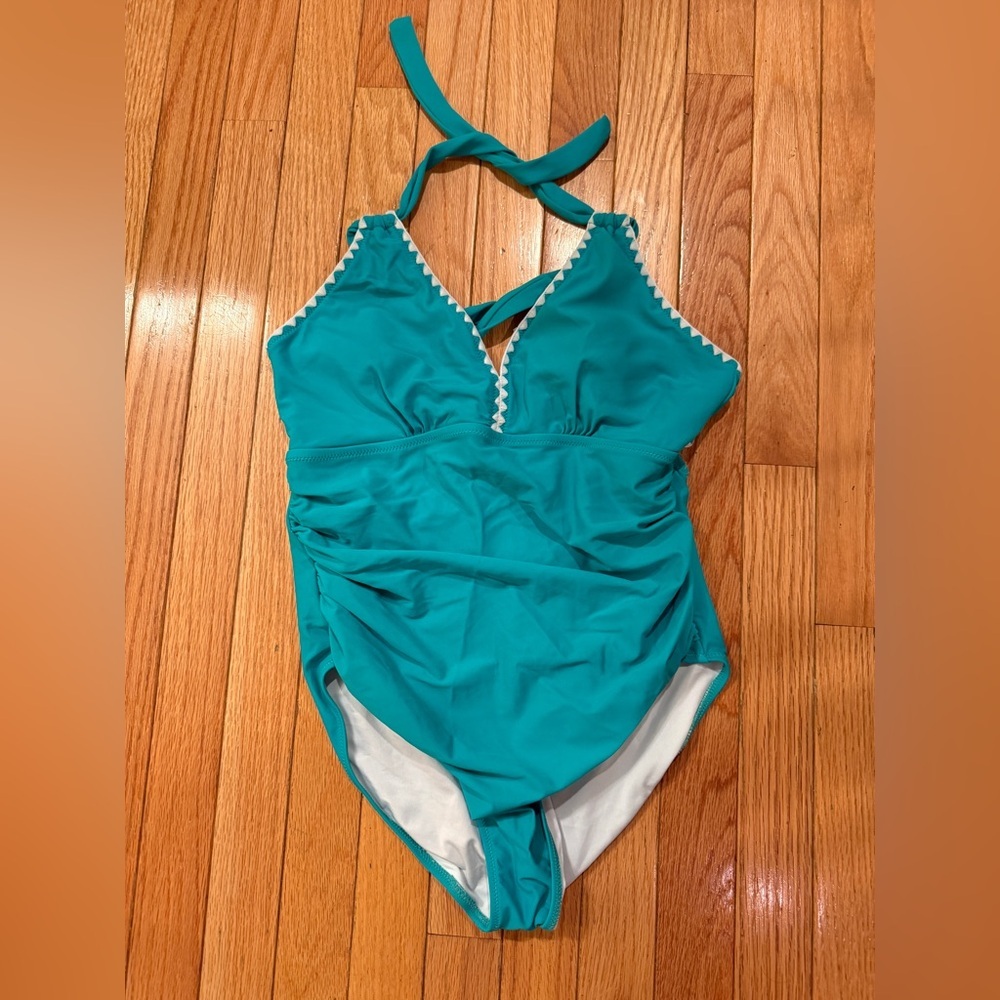 Elegant Teal Halter One-Piece Swimsuit